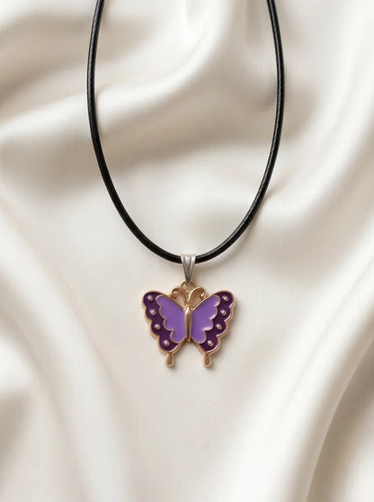 Purple Enamel Butterfly Pendant Necklace