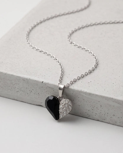 Silver Onyx Heart Pavé Pendant Necklace