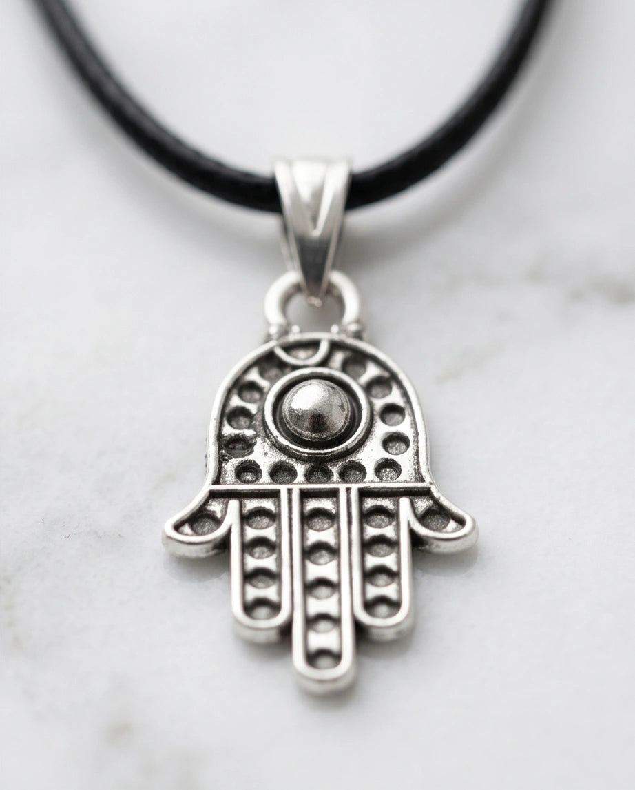 Silver Retro Hamsa Hand Necklace