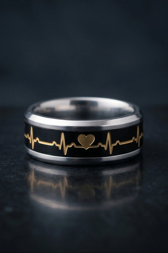 Romantic Gold Heartbeat Band Ring