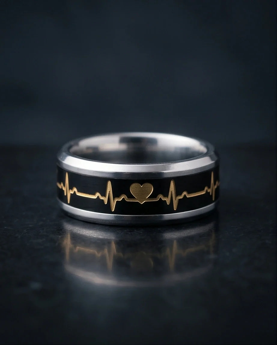 Romantic Gold Heartbeat Band Ring