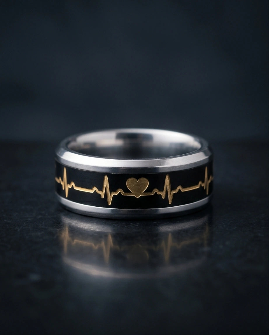 Romantic Gold Heartbeat Band Ring