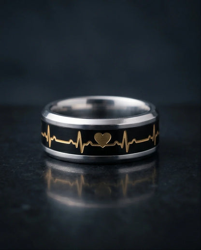 Romantic Gold Heartbeat Band Ring