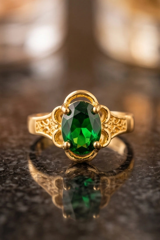 Golden Verdant Emerald Filigree Ring