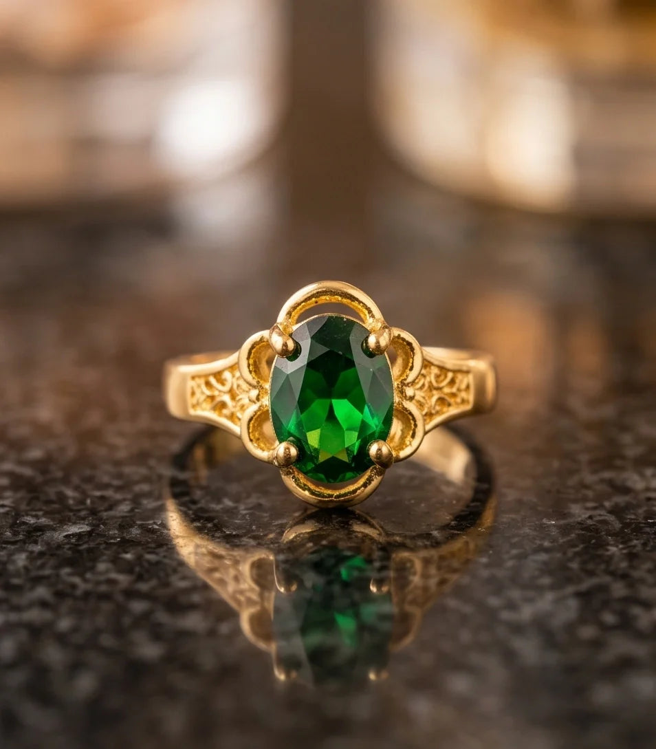 Golden Verdant Emerald Filigree Ring