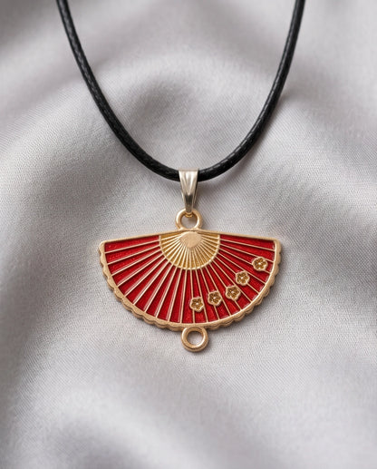 Crimson Sakura Fan Pendant Necklace