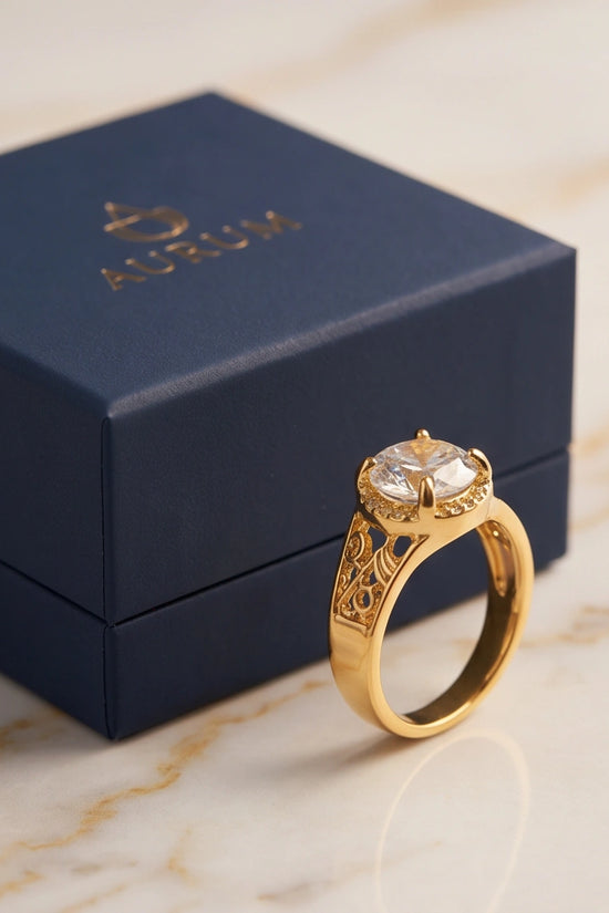 Golden Diamond Empress Halo Ring