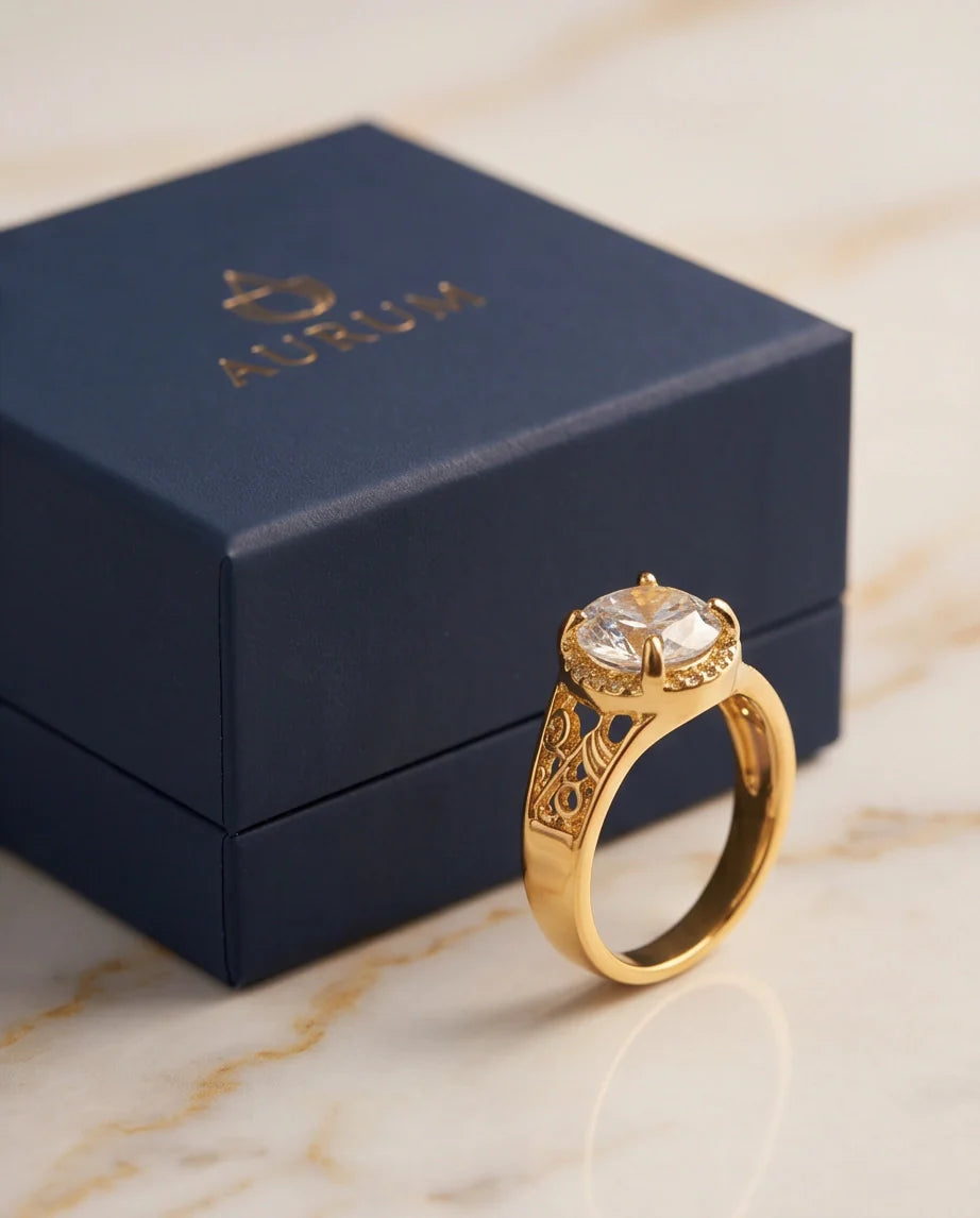 Golden Diamond Empress Halo Ring