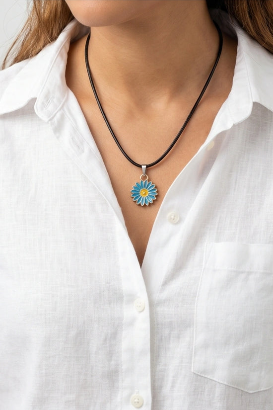 Gold and Turquoise Blue Daisy Necklace