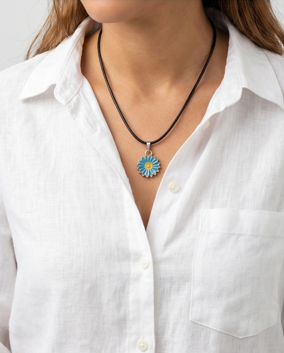 Gold and Turquoise Blue Daisy Necklace