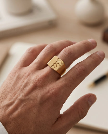 Geometric Fracture Gold Signet Ring