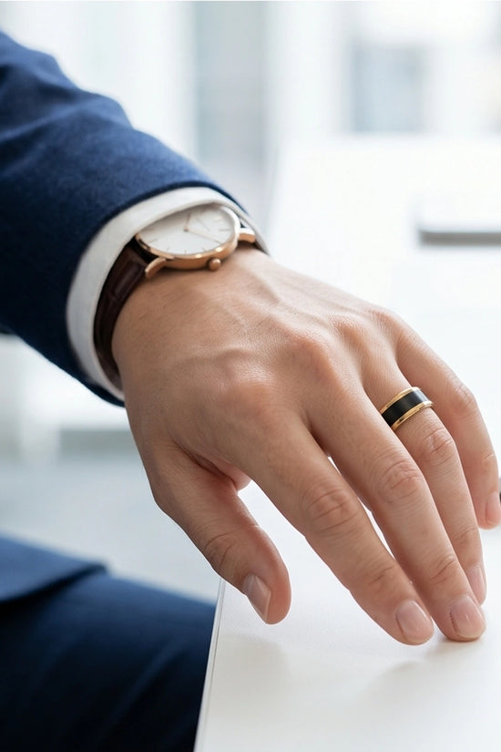 Classic Gold Black Enamel Band Ring