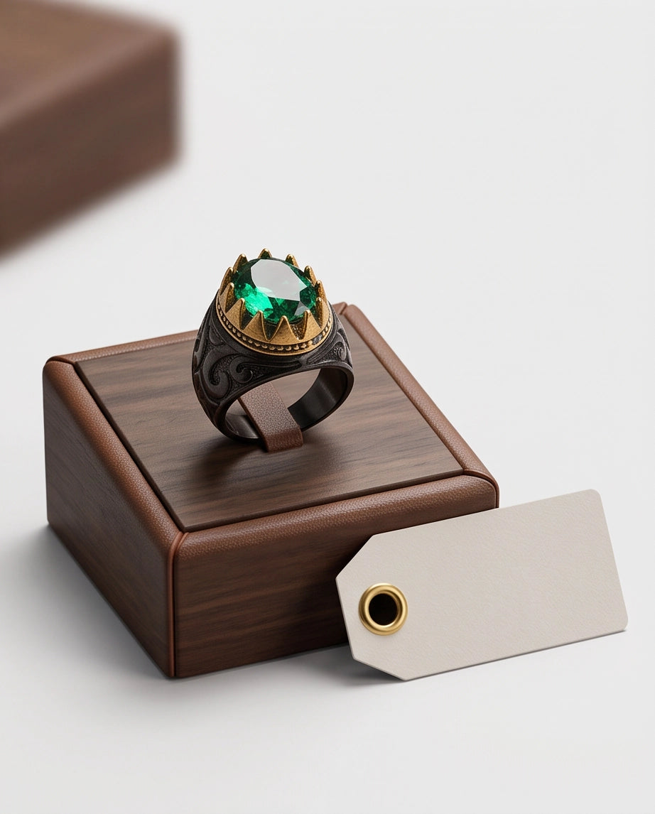 Imperial Emerald Crowned Filigree Signet Ring