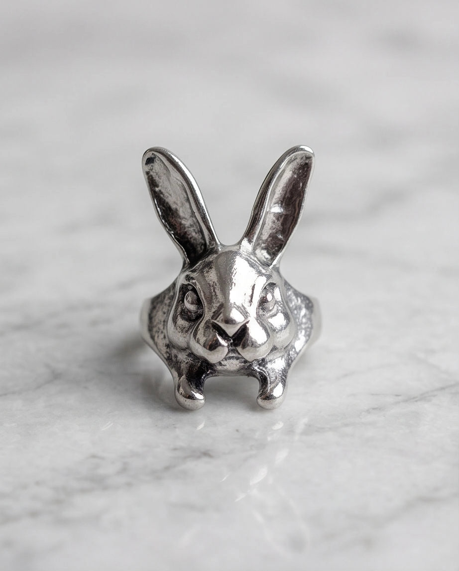 Silver Sculpted Bunny Rabbit Ring