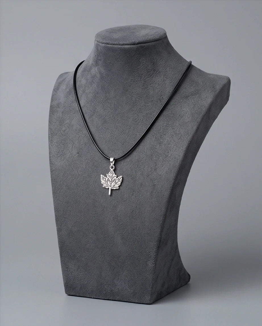 The Autumn Whisper: Matte Silver Maple Leaf Pendant Necklace