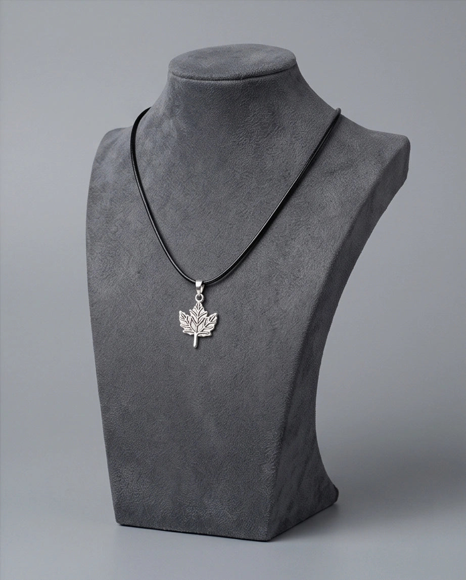 The Autumn Whisper: Matte Silver Maple Leaf Pendant Necklace