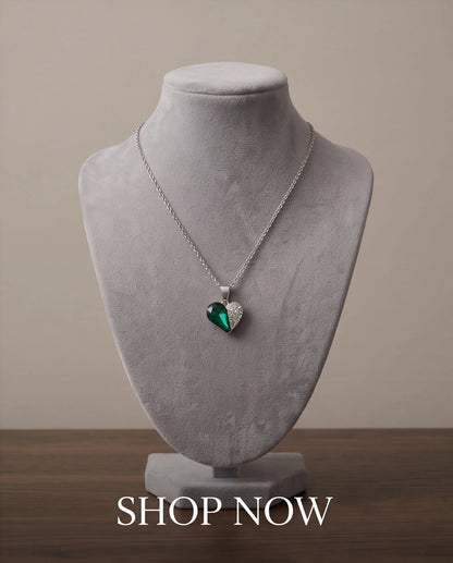 Silver Emerald Heart Pavé Pendant Necklace
