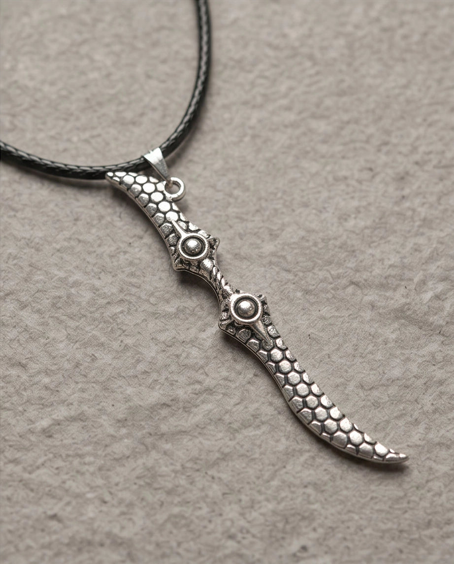 Antique Silver Scaled Dagger Pendant Necklace