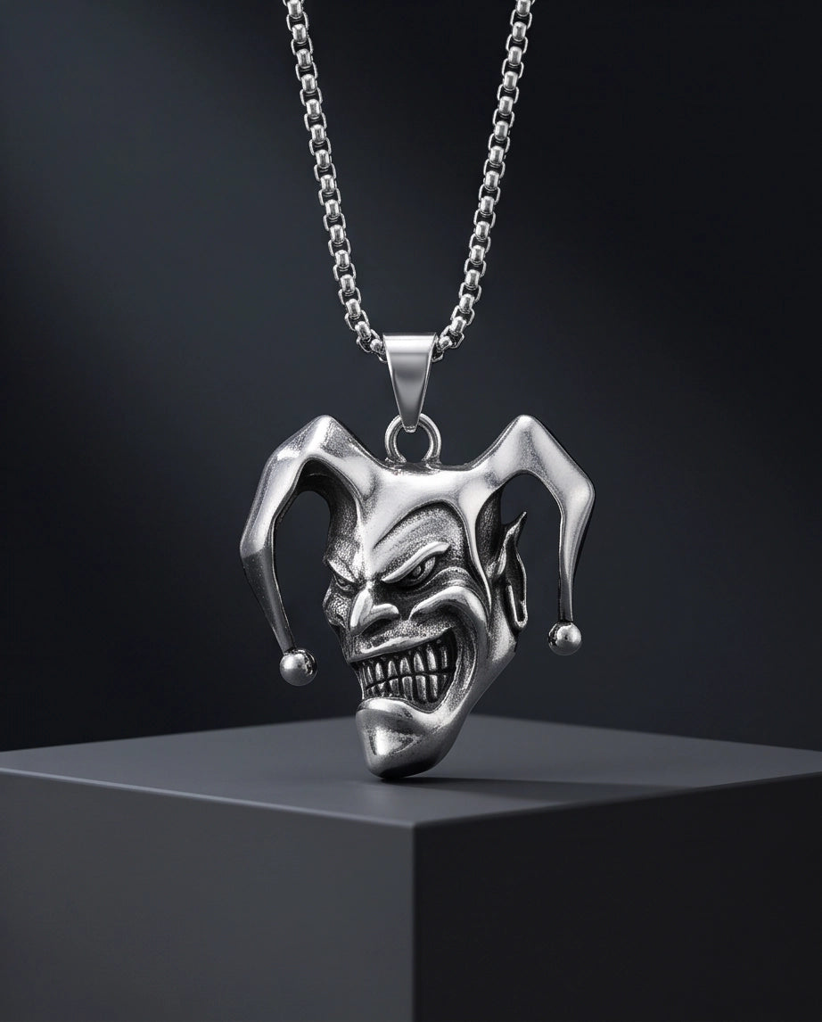 Silver Evil Jester Pendant Necklace