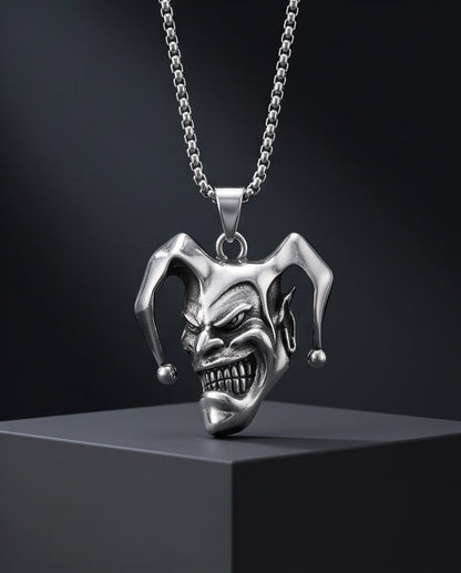 Silver Evil Jester Pendant Necklace