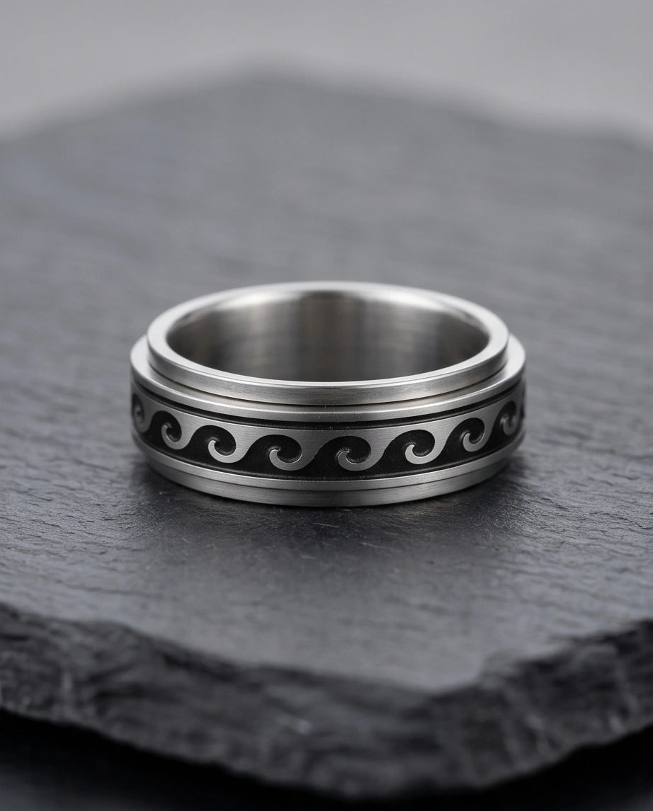 Minimalist Ocean Wave Engraved Band Ring