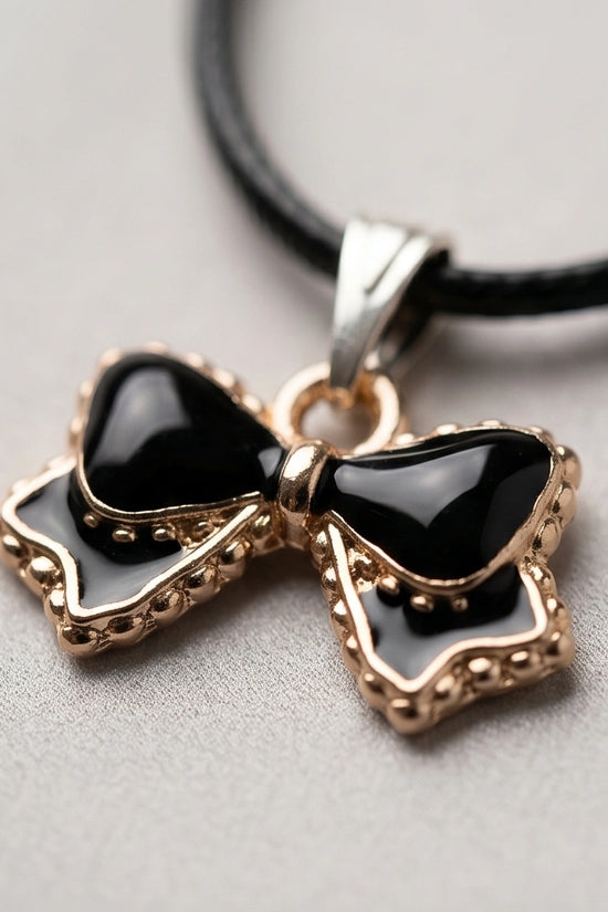 Gold and Black Ribbon Bow Necklace