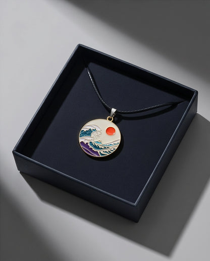 Great Wave & Sun Medallion Pendant Necklace