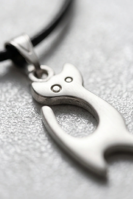 The Mystic Silhouette: Minimalist Matte Silver Cat Pendant Necklace