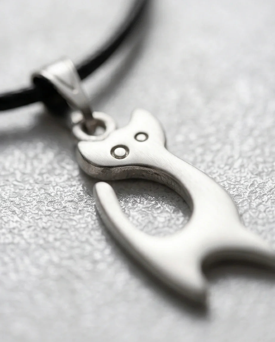 The Mystic Silhouette: Minimalist Matte Silver Cat Pendant Necklace