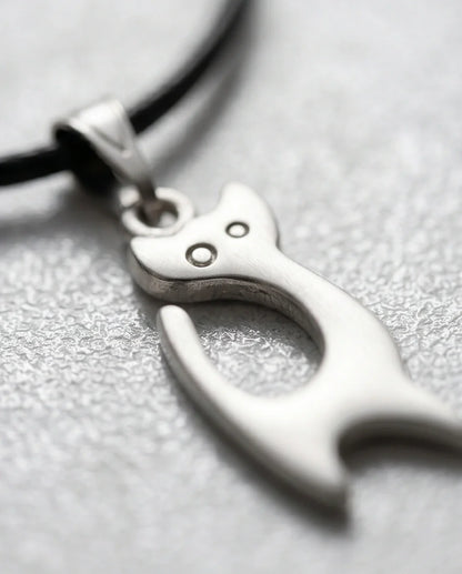 The Mystic Silhouette: Minimalist Matte Silver Cat Pendant Necklace