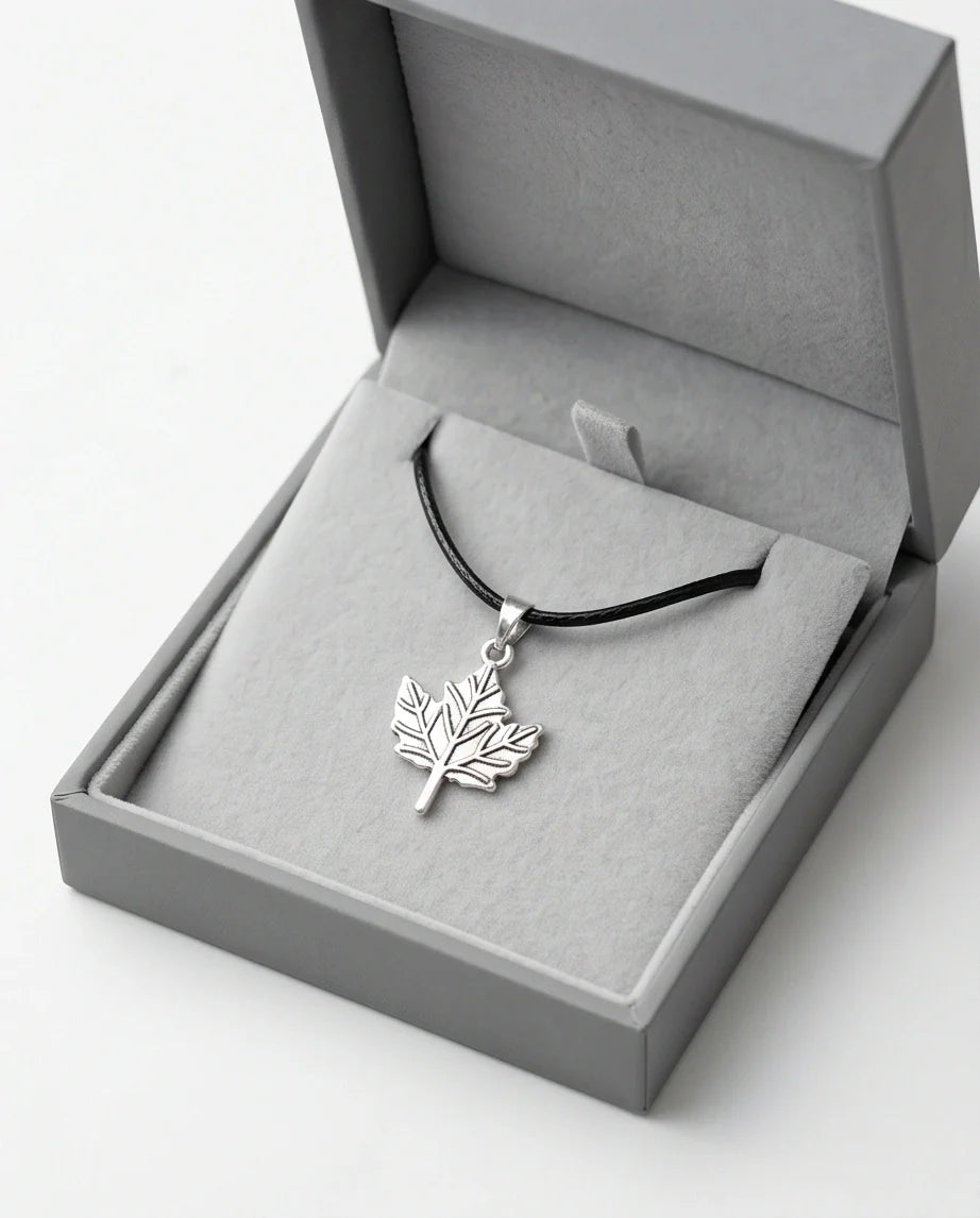 The Autumn Whisper: Matte Silver Maple Leaf Pendant Necklace