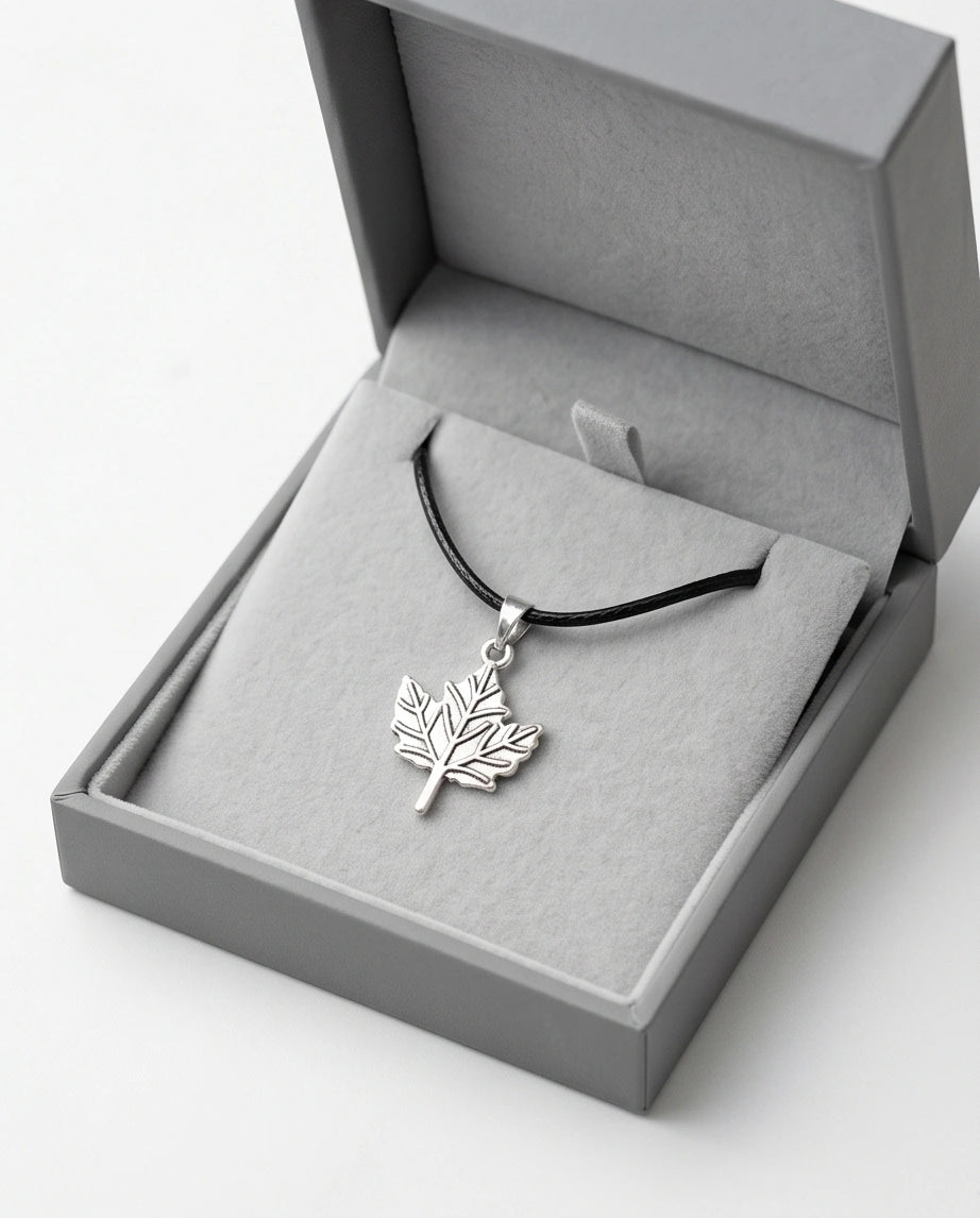 The Autumn Whisper: Matte Silver Maple Leaf Pendant Necklace