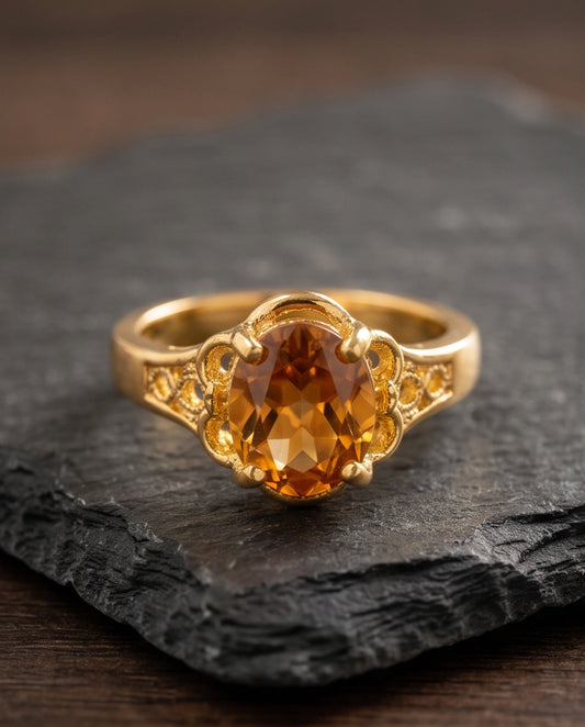 Golden Honey Citrine Scalloped Ring