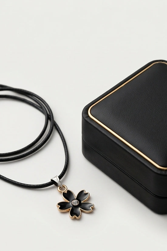 Gold and Black Cherry Blossom Necklace