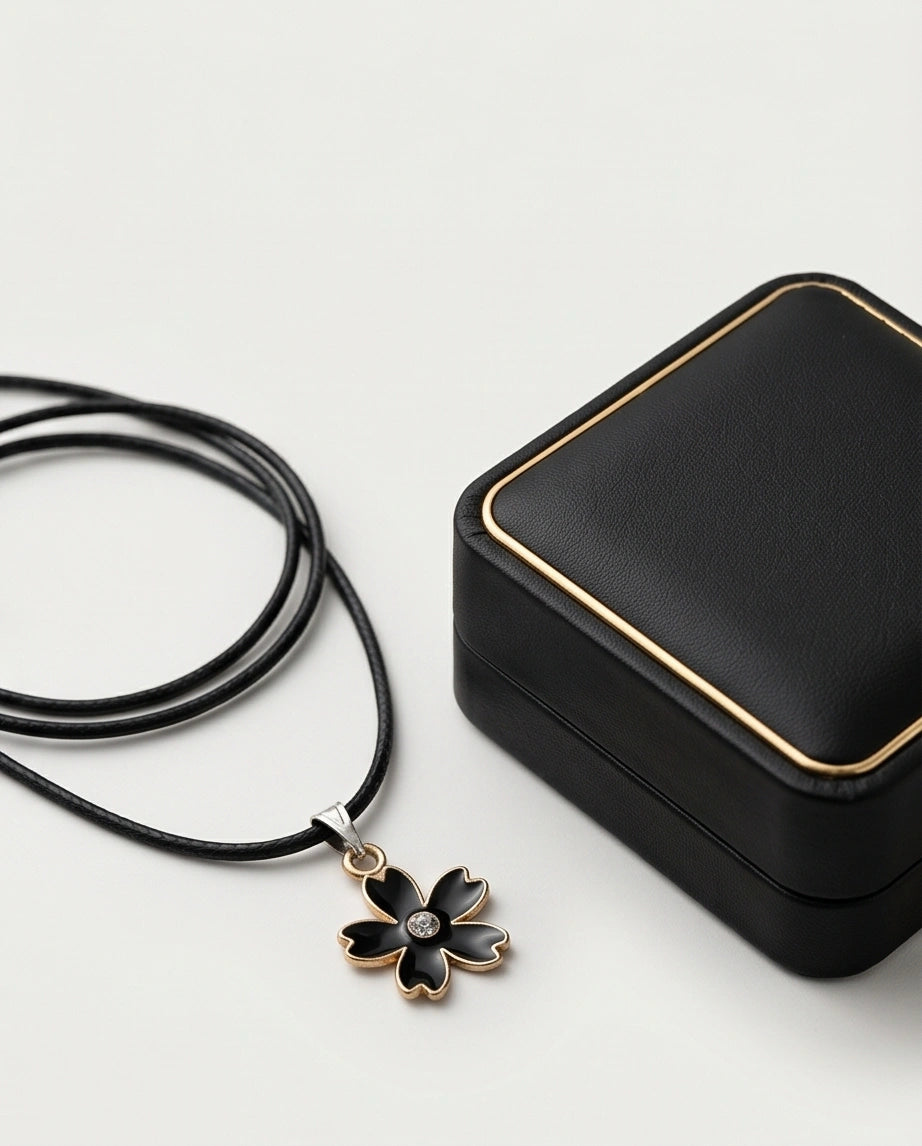 Gold and Black Cherry Blossom Necklace