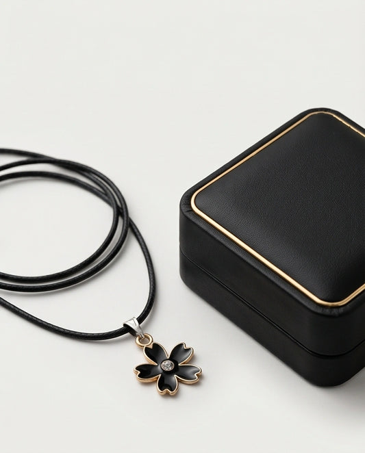 Gold and Black Cherry Blossom Necklace
