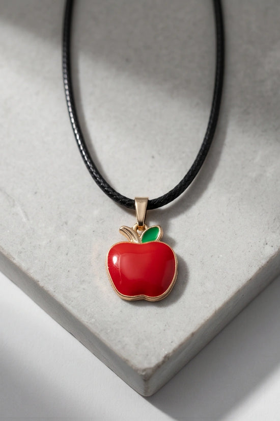 Gold and Red Apple Pendant Necklace