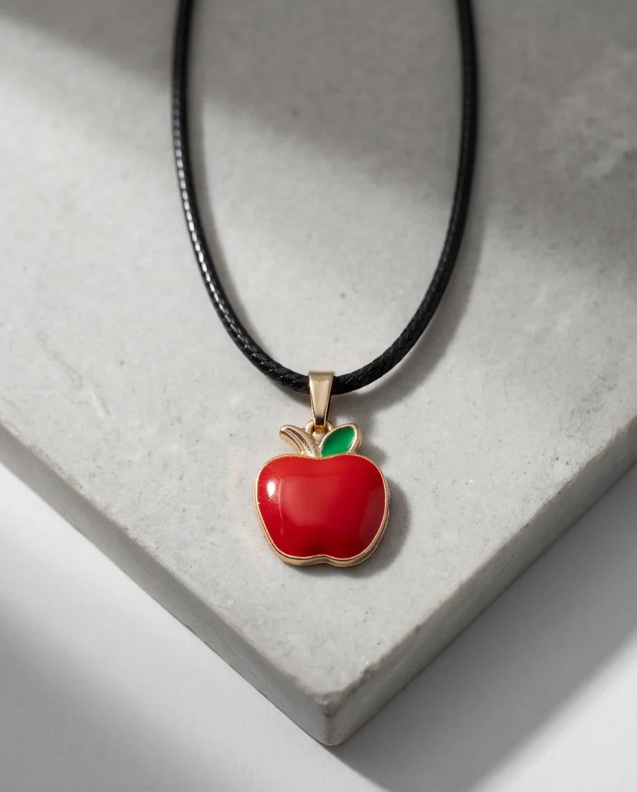 Gold and Red Apple Pendant Necklace