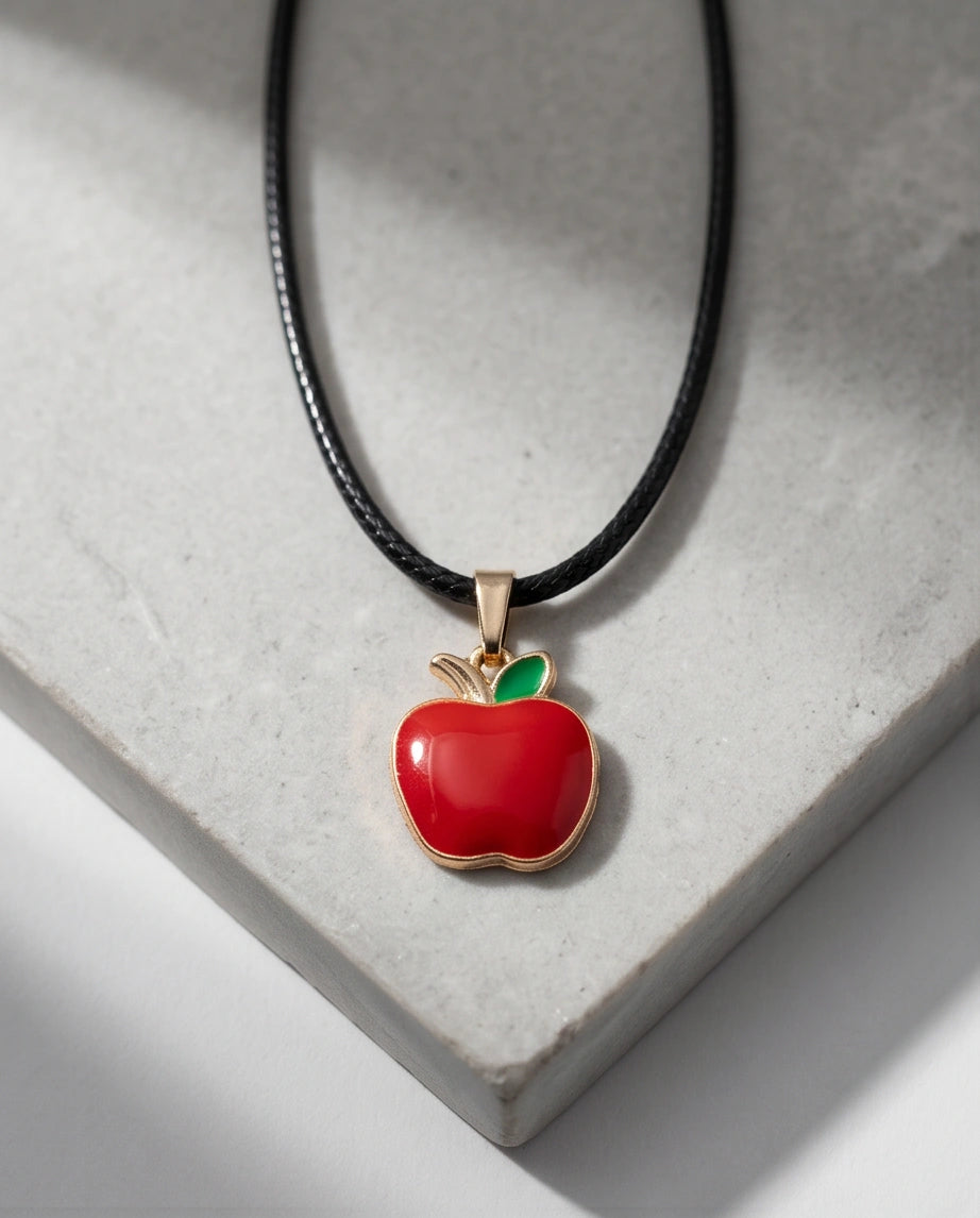Gold and Red Apple Pendant Necklace