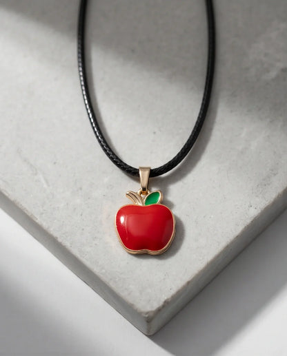 Gold and Red Apple Pendant Necklace