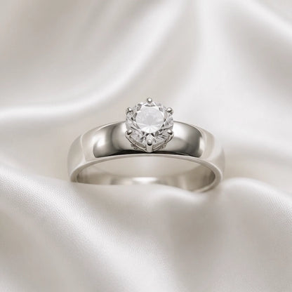 Silver Round Gemstone Classic Solitaire Ring