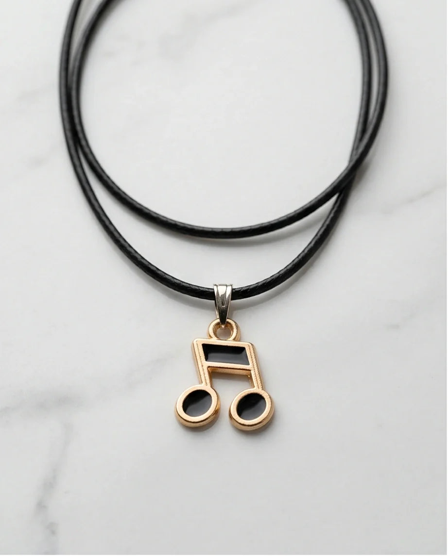 Gold and Black Beamed Eighth Notes Necklace