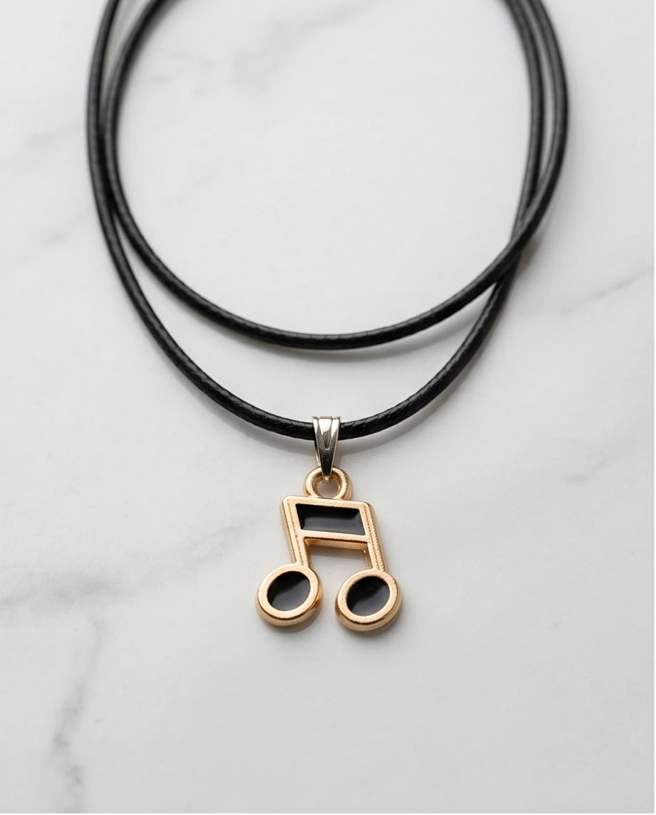 Gold and Black Beamed Eighth Notes Necklace