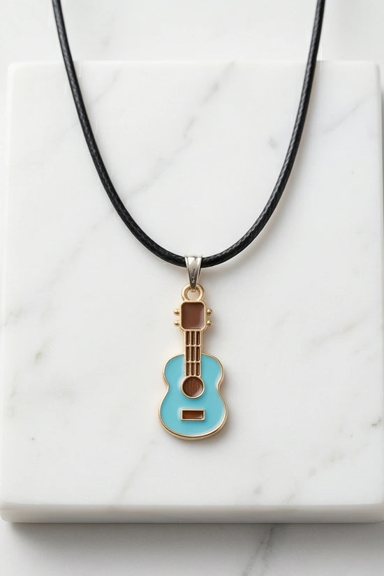 Gold and Light Blue Acoustic Guitar Necklace