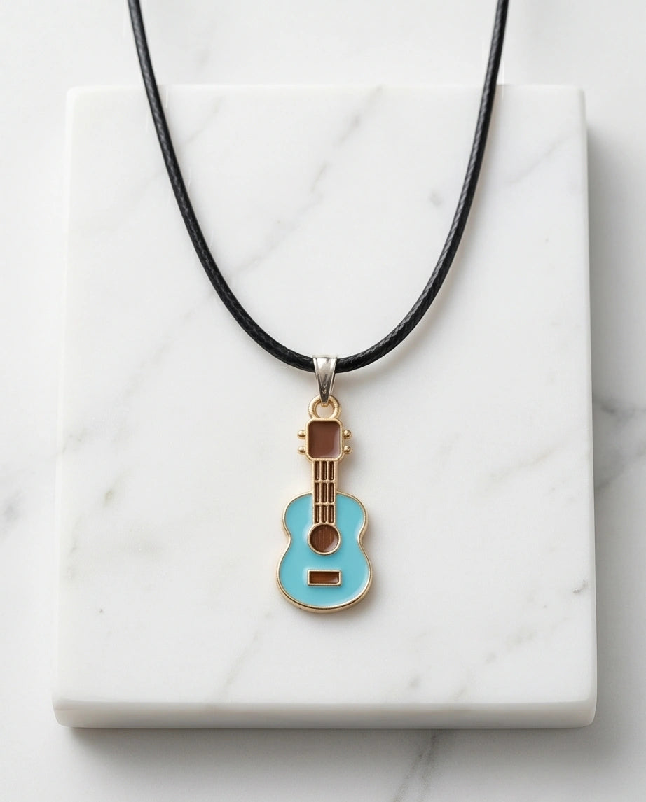 Gold and Light Blue Acoustic Guitar Necklace