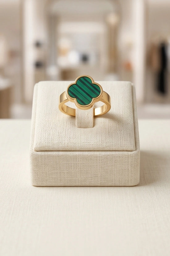 Golden Malachite Clover Minimalist Ring