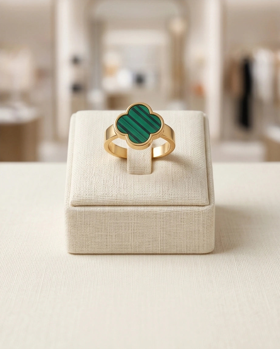 Golden Malachite Clover Minimalist Ring