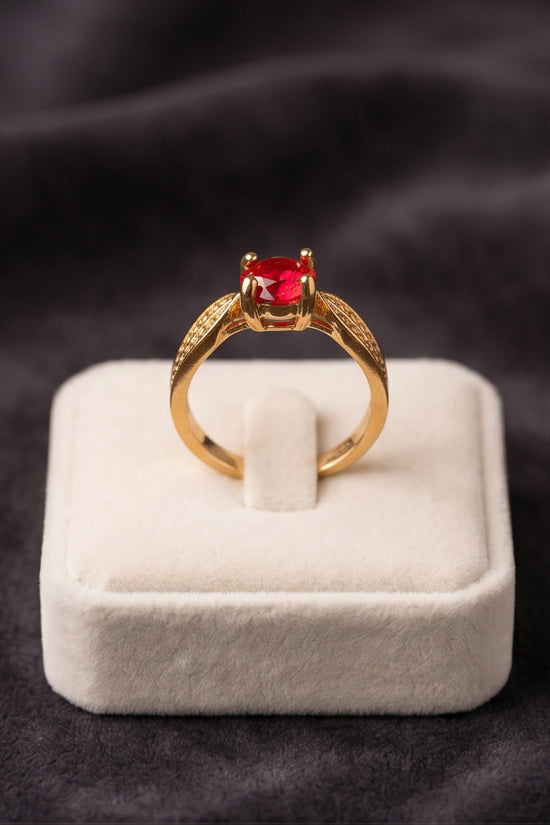 Vintage Gold Ruby Botanical Leaf Ring