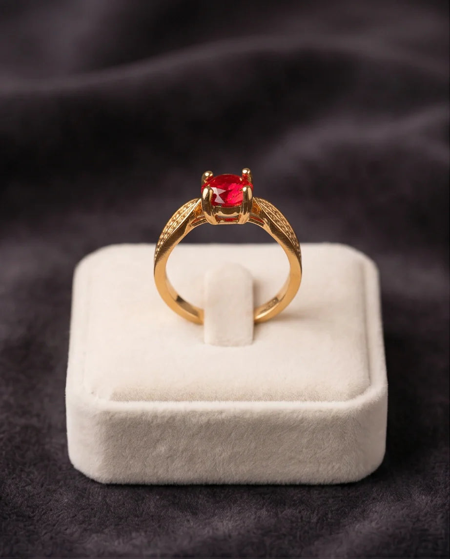 Vintage Gold Ruby Botanical Leaf Ring