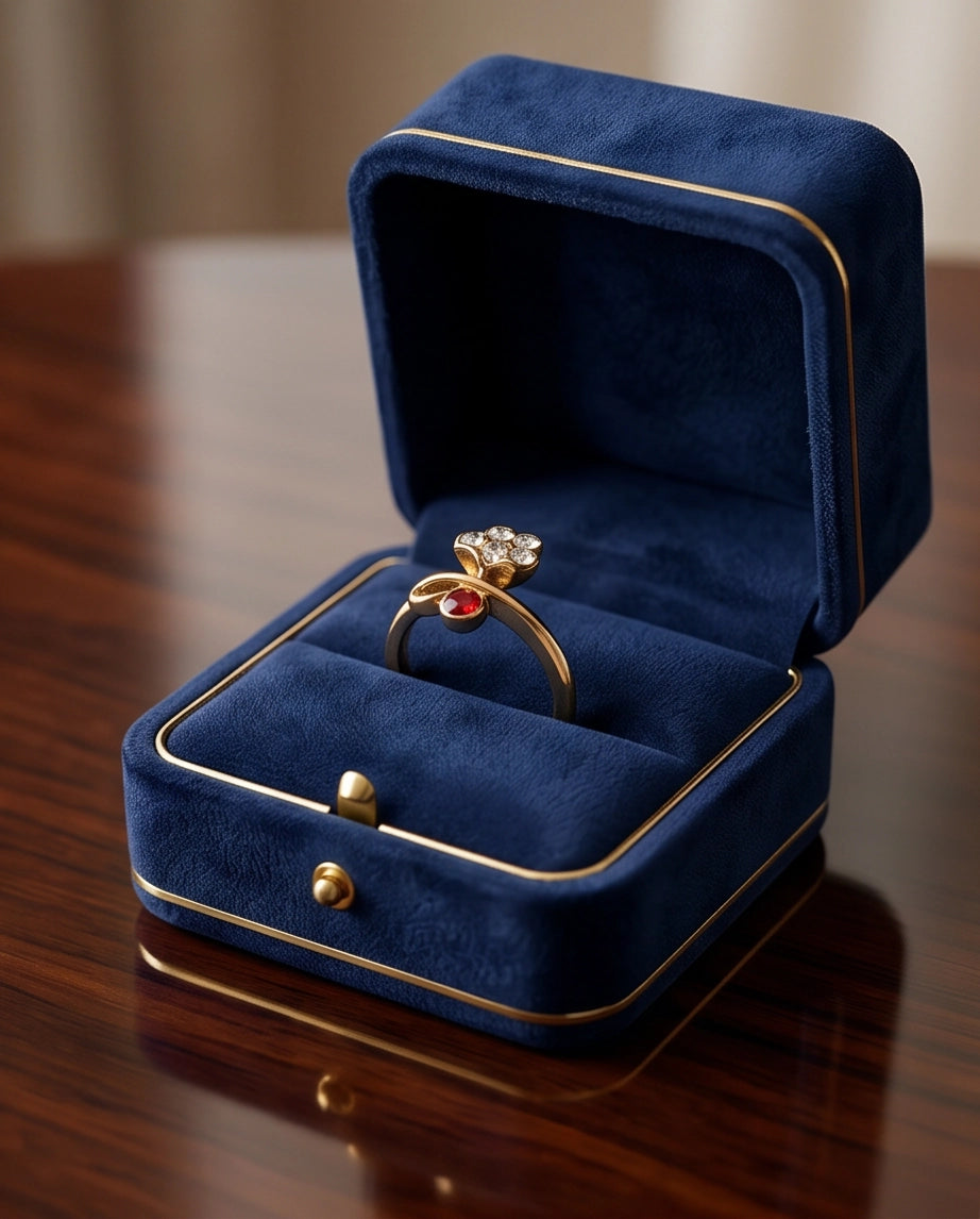 Crystal Flower & Ruby Accent Bow Ring
